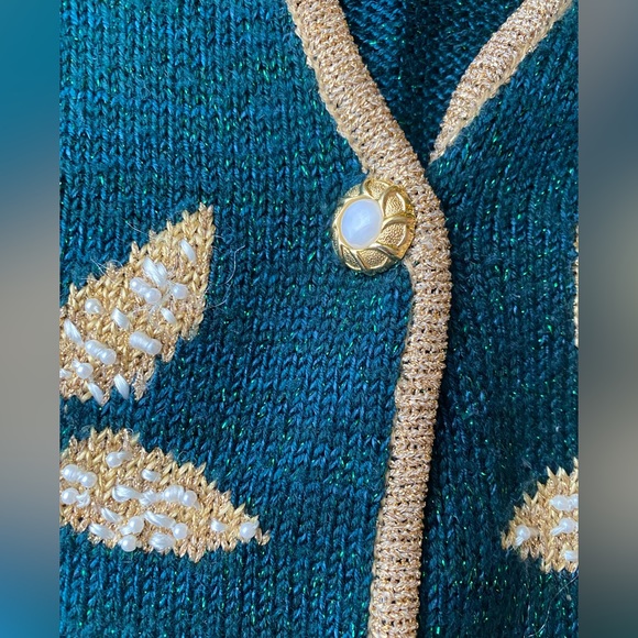 Jaclyn Smith Vintage button down festif cardigan without sleeve size L - Picture 5 of 15